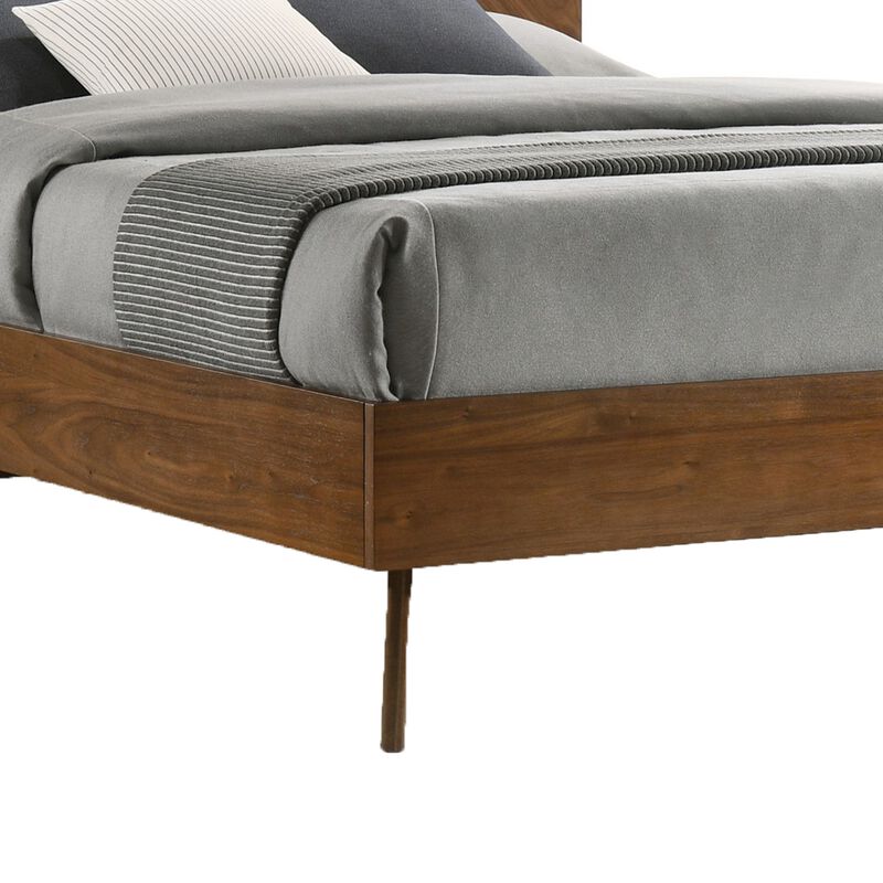 Nova Rem Queen Size Platform Bed, Chevron Pattern Headboard, Walnut Brown - Benzara