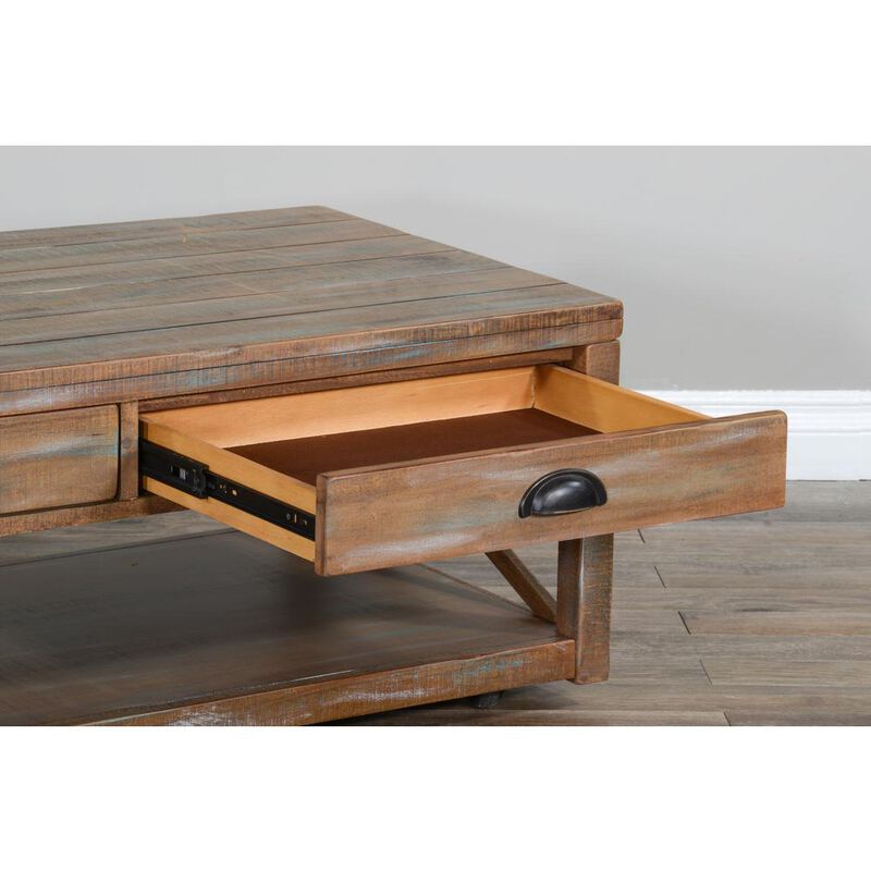 Sunny Designs Durango 48 Coastal Wood Cocktail Table in Weathered Brown