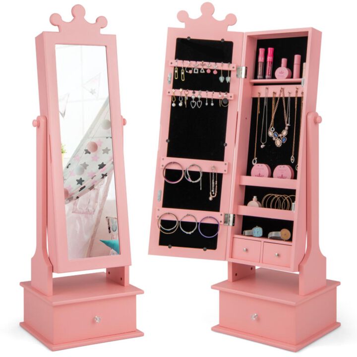 Hivvago 2-in-1 Kids Play Jewelry Armoire with Full Length Mirror and Drawers