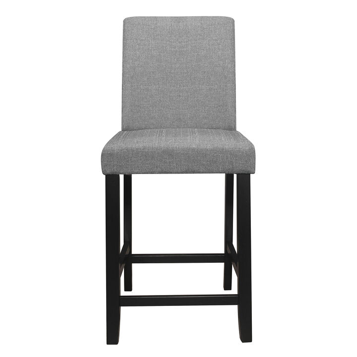 Rina 24 Inch Counter Height Chair, Gray Fabric, Black Wood, Set of 2 - Benzara