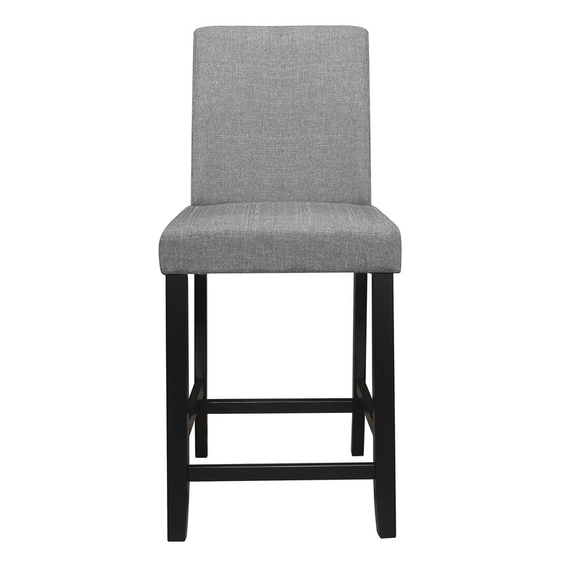 Rina 24 Inch Counter Height Chair, Gray Fabric, Black Wood, Set of 2 - Benzara