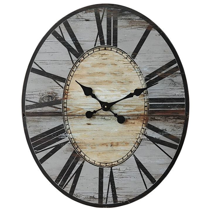 Large Distressed Paris Wall Clock – Oversized Wood Timepiece for Timeless Home Decor