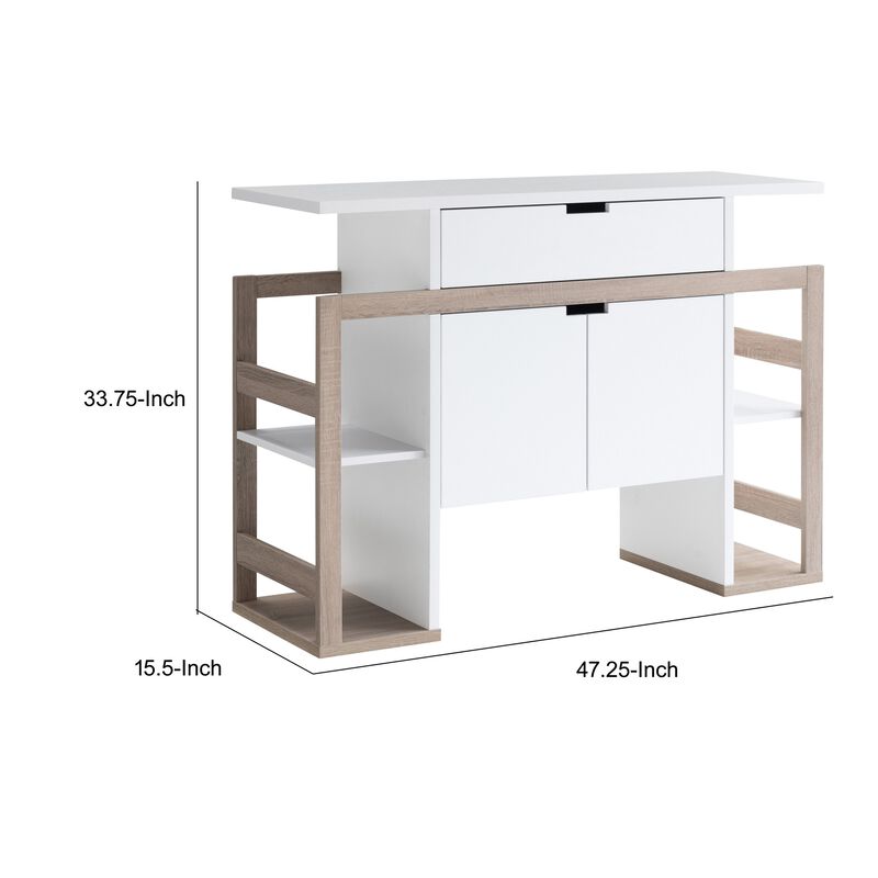 47 Inch Serving Cabinet Buffet Sideboard Console, 4 Shelves, White, Gray - Benzara