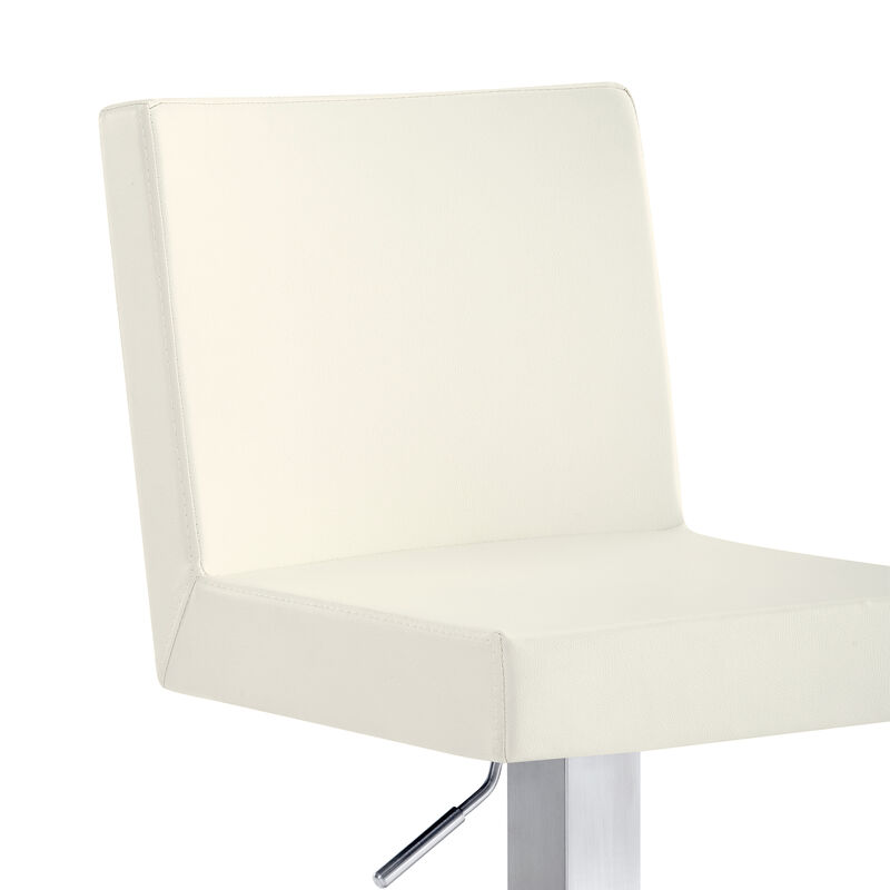 Legacy Adjustable Height Swivel Off-White Faux Leather and Brushed Stainless Steel Stool