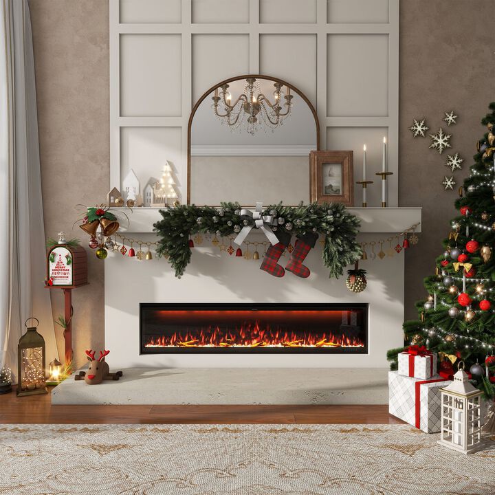 Smart 74” Wall-Mounted Electric Fireplace with Realistic Flame Effects, Dual Heating, and Alexa Compatibility