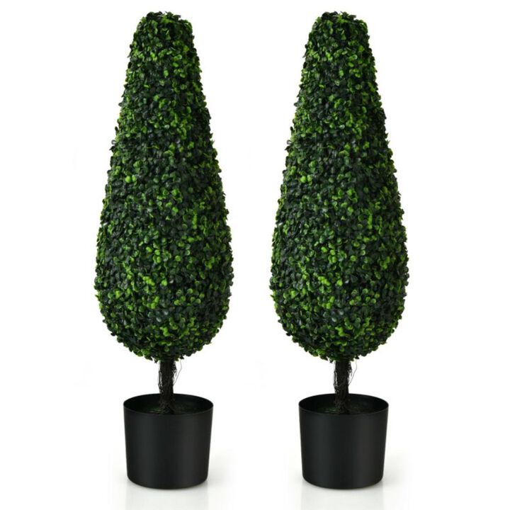 Hivvago 2 Pack 3 Feet Artificial Tower UV Resistant Indoor Outdoor Topiary Tree