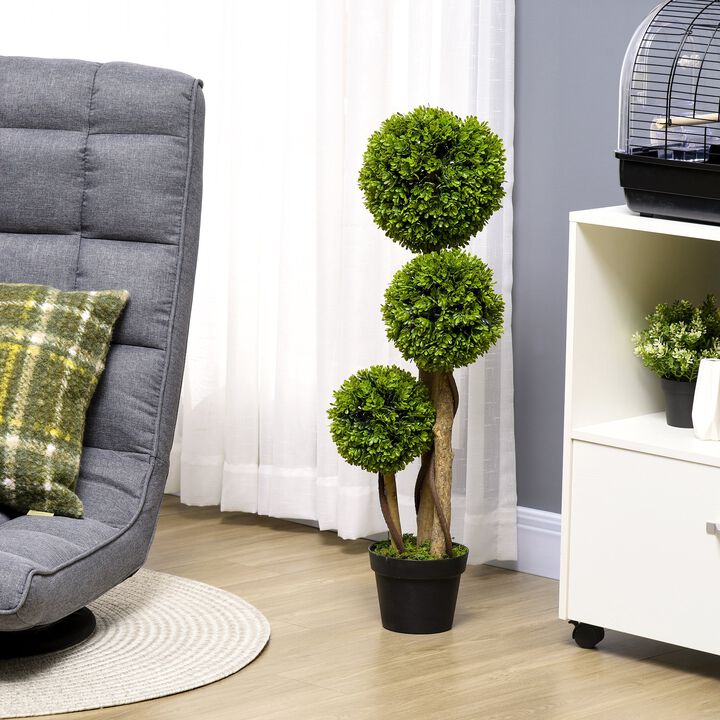 35.5" Faux Boxwood Topiary: Triple Sphere, Light Green