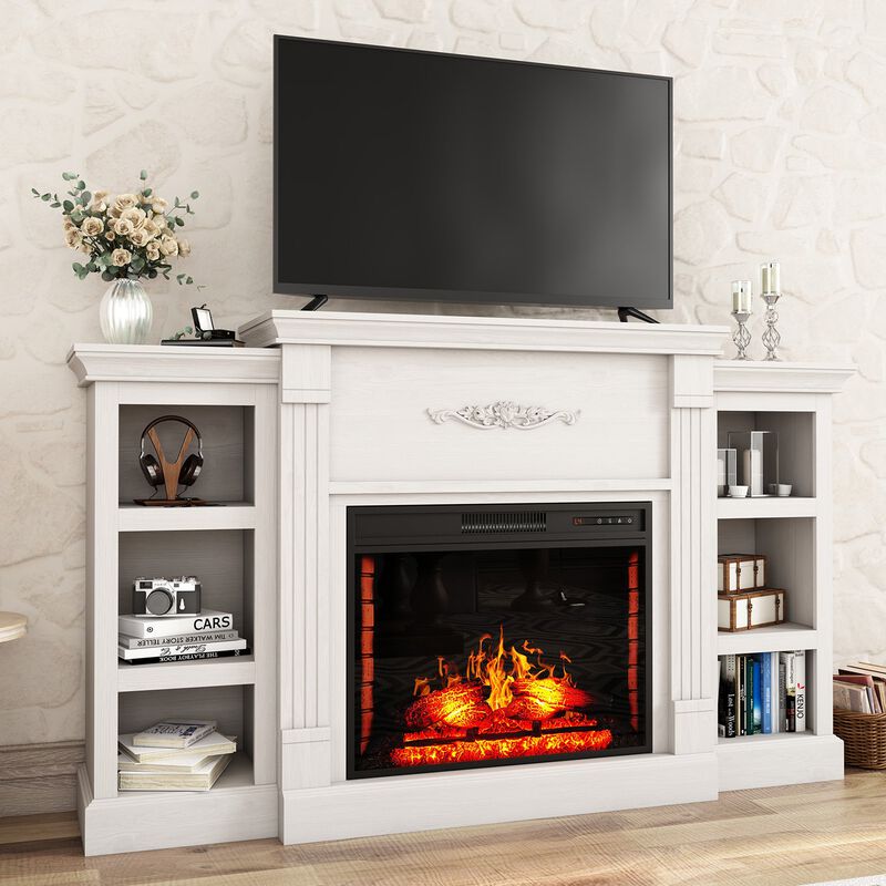 White TV Stand Fits TVs up to 75 in. with Electric Fireplace