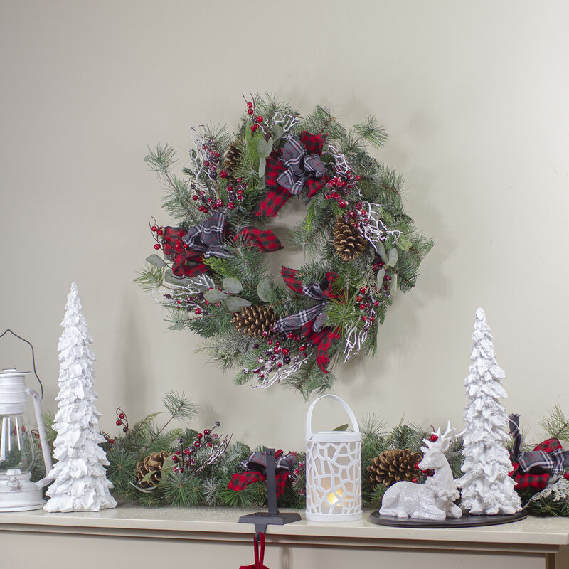 Dual Plaid and Berries Artificial Christmas Wreath - 24-Inch  Unlit