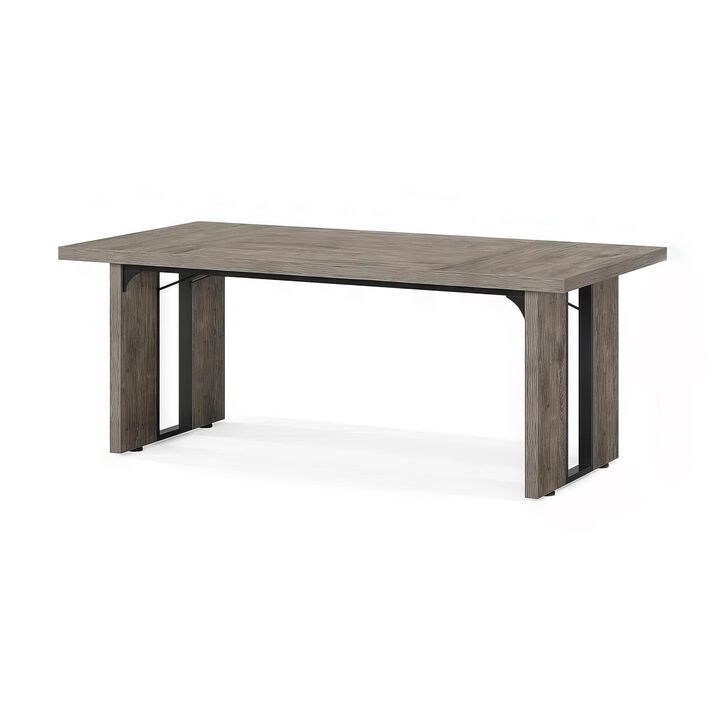 Ada Executive Office Desk, 71 Inch Rectangular Gray Top, Black Metal - Benzara