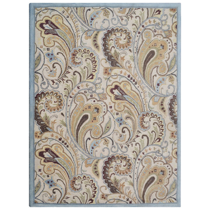 RUGSOTIC CARPETS HAND TUFTED WOOL ECO-FRIENDLY AREA RUGS  - 9'x12', Rectangle Shape, Cream, Floral Modern Design, High Pile Thick Handmade Anti Skid Area Rugs for Living Room, Bed Room (K00502)