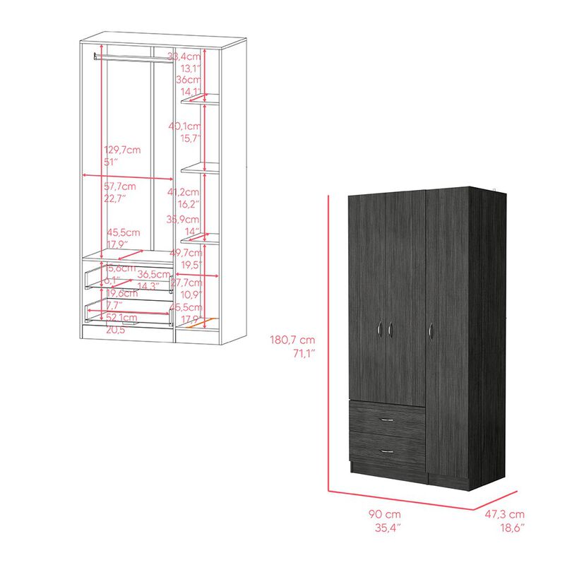 Three Door Armoire Clark, Bedroom, Smoky Oak / White