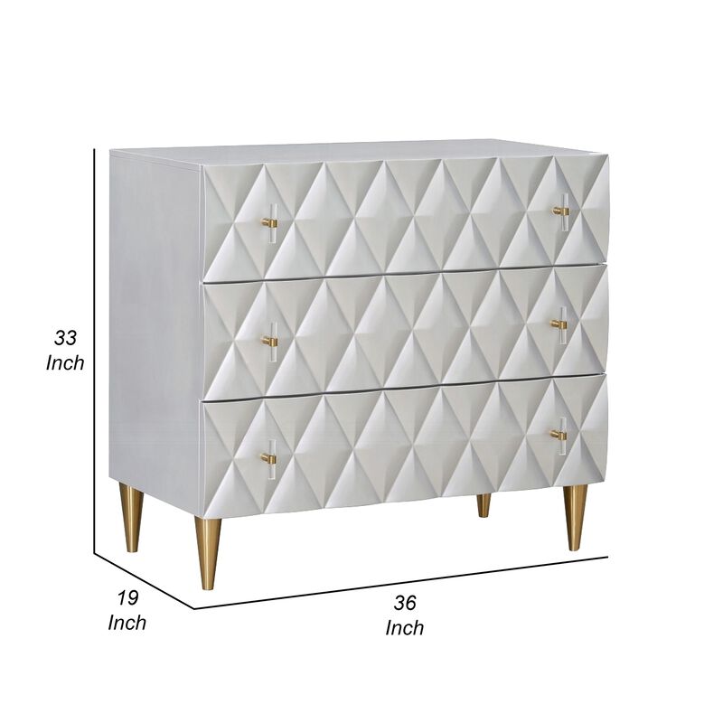 36 Inch Wide Nightstand Dresser, Drawers w Jewelry Tray, Silver, Gold - Benzara