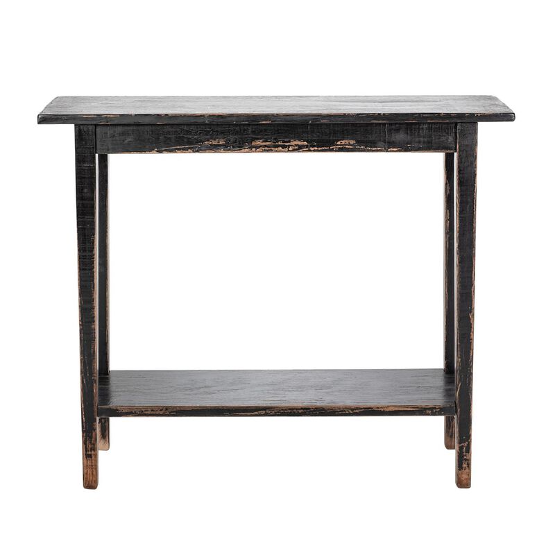 Duro Sofa Console Table with Open Shelf, Reclaimed Wood, Antique Black - Benzara