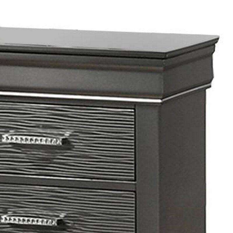 Jean Nightstand, 2 Drawers, Curved Frame, 24 Inch Dark Gray Solid Wood - Benzara