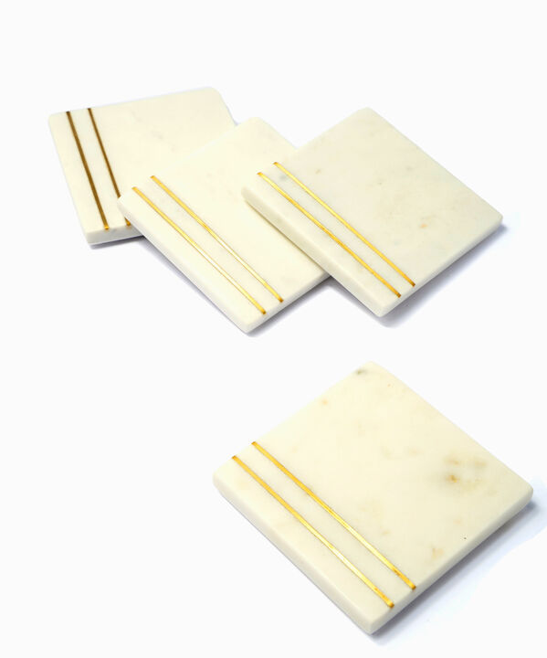 Lexi Home 4 in. Double Inlay Marble 4-Pack Coaster Set