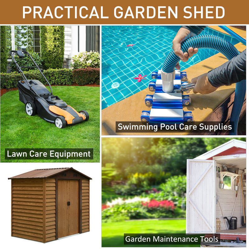 Brown Outdoor Storage: 7.7x6.4 Metal Shed with 2 Doors & Ventilation