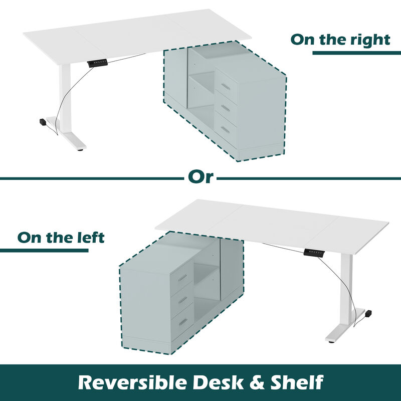 FUFU&GAGA 63-in White Modern/Contemporary L-shaped Desk Hutch Included  (63" W x 31.5" D x 29.1" H) ,White