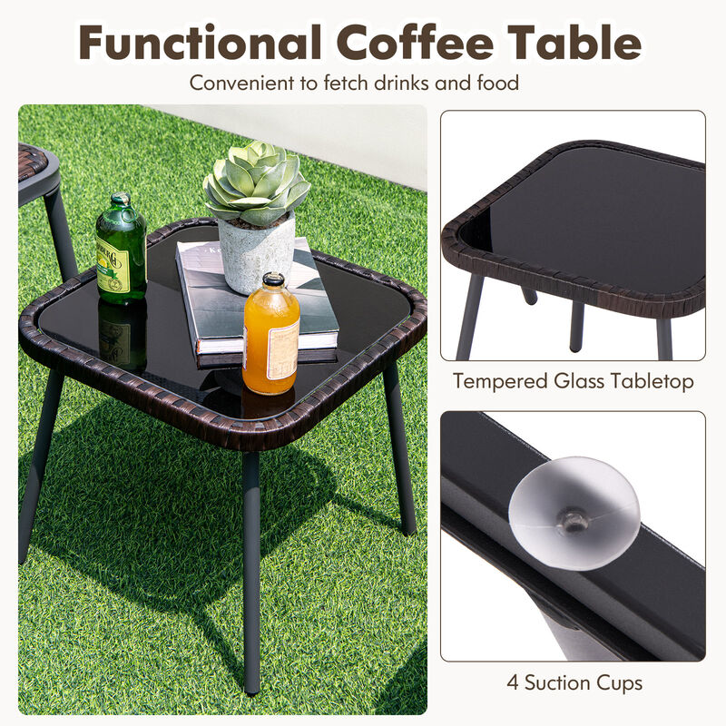3-Piece Patio Rattan Furniture Set – Outdoor Lounge Chairs and Coffee Table for Backyard