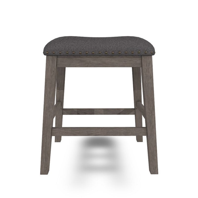 Caity Counter Height Stool Set of 2, Gray Wood Frame, Cushioned Seat - Benzara