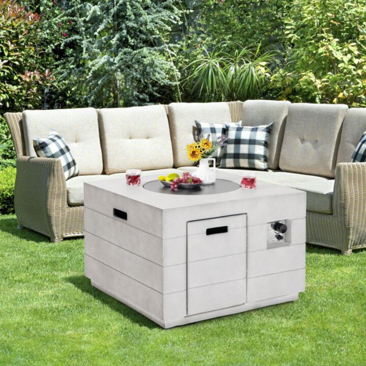 Hivvago 34 Inch Square Concrete Propane Fire Pit Table with Lava Rocks and Cover 50 000 BTU-Gray