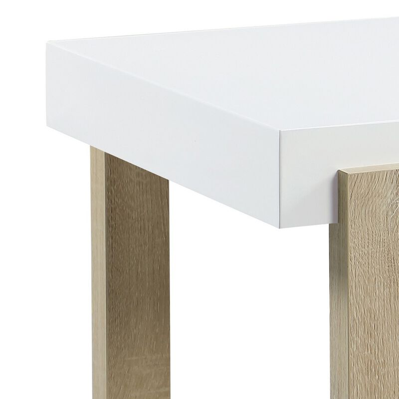 Shay 22 Inch Side End Table, Thick Rectangular Tabletop, High Gloss White-Benzara