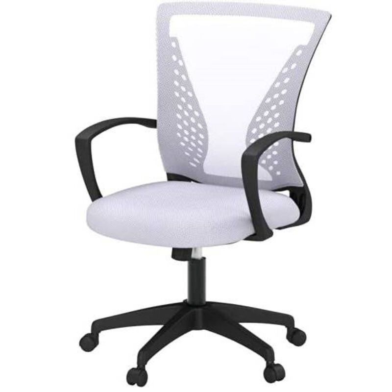 Hivvago White Modern Mid-Back Office Desk Chair Ergonomic Mesh with Armrest on Wheels