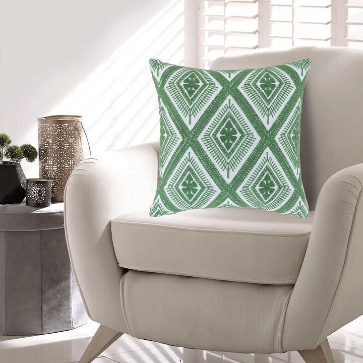 Valey 16 Inch Accent Pillow Set of 4, Indoor Outdoor, Diamond Green White -