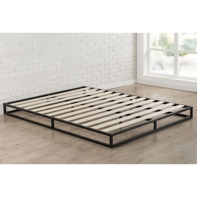Metal Platform Bed Frame with Wood Slats in Low Profile Design