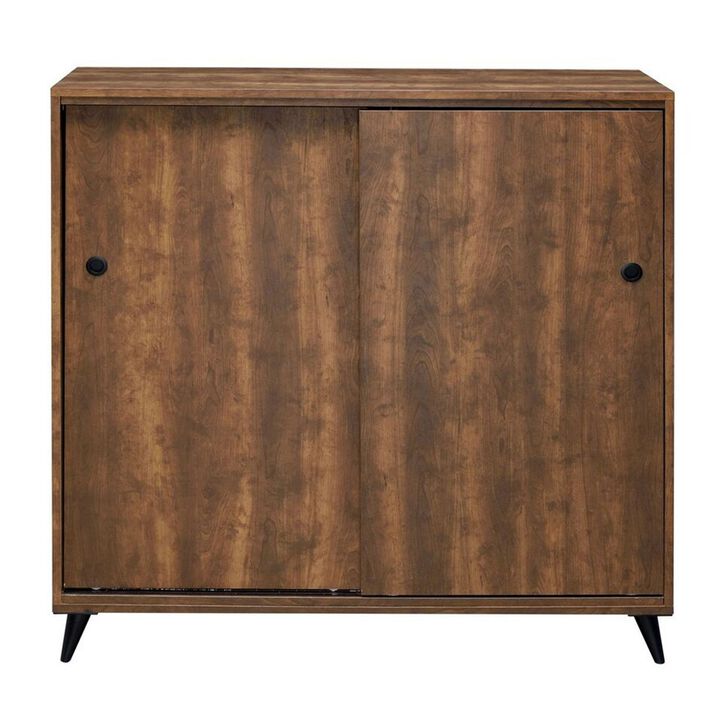 Wooden Shoe Cabinet with 2 Sliding Doors and Splayed Legs, Oak Brown-Benzara