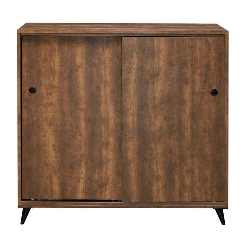 Wooden Shoe Cabinet with 2 Sliding Doors and Splayed Legs, Oak Brown-Benzara
