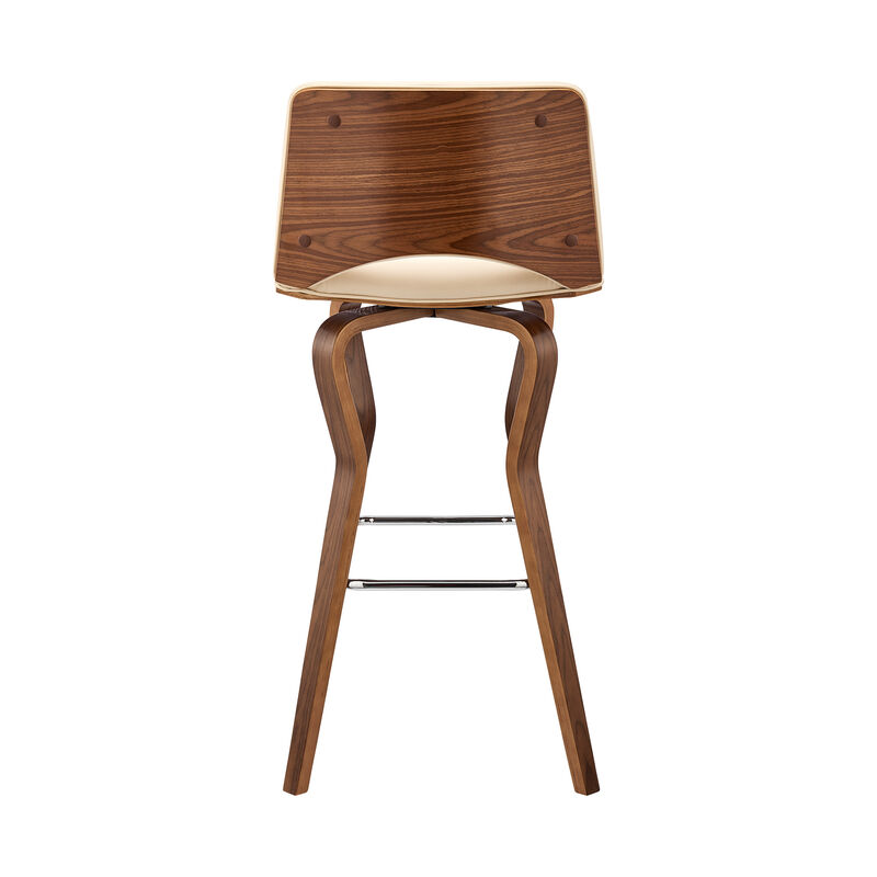 Gerty  Swivel Grey Faux Leather and Black Wood Bar Stool