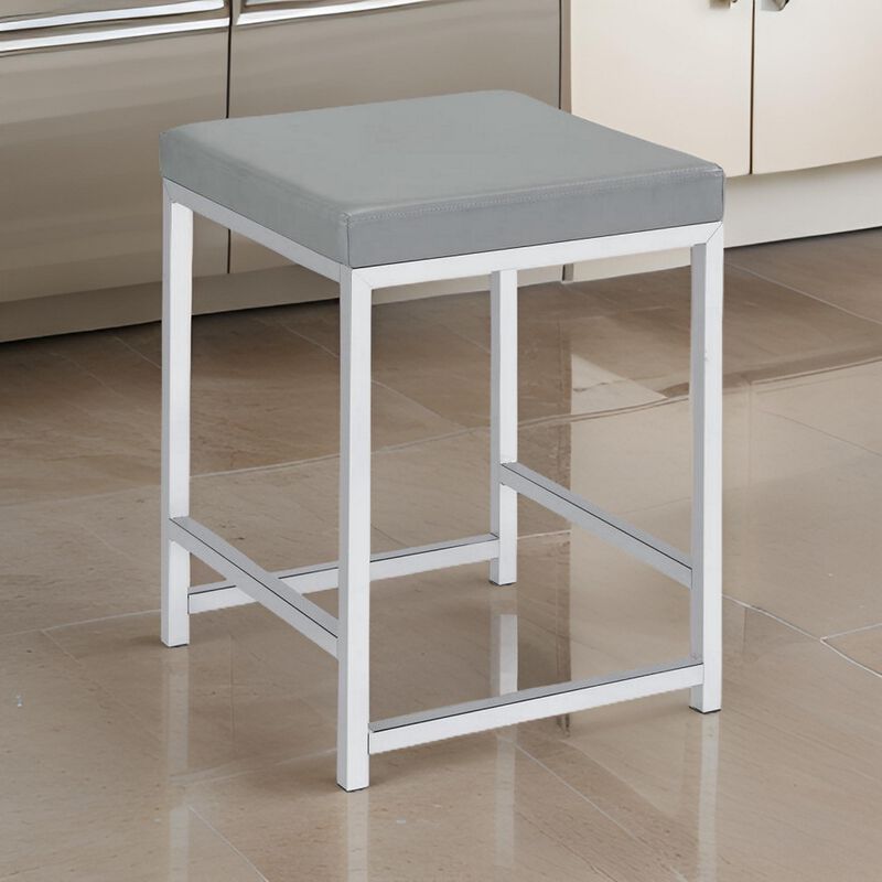 Vanity Stool with Leatherette Seat and Tubular Frame, Gray - Benzara