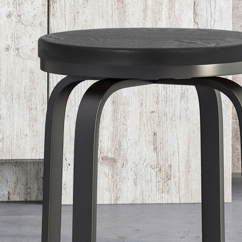 Modern Industrial Swivel Counter Stool with Faux Wood Seat