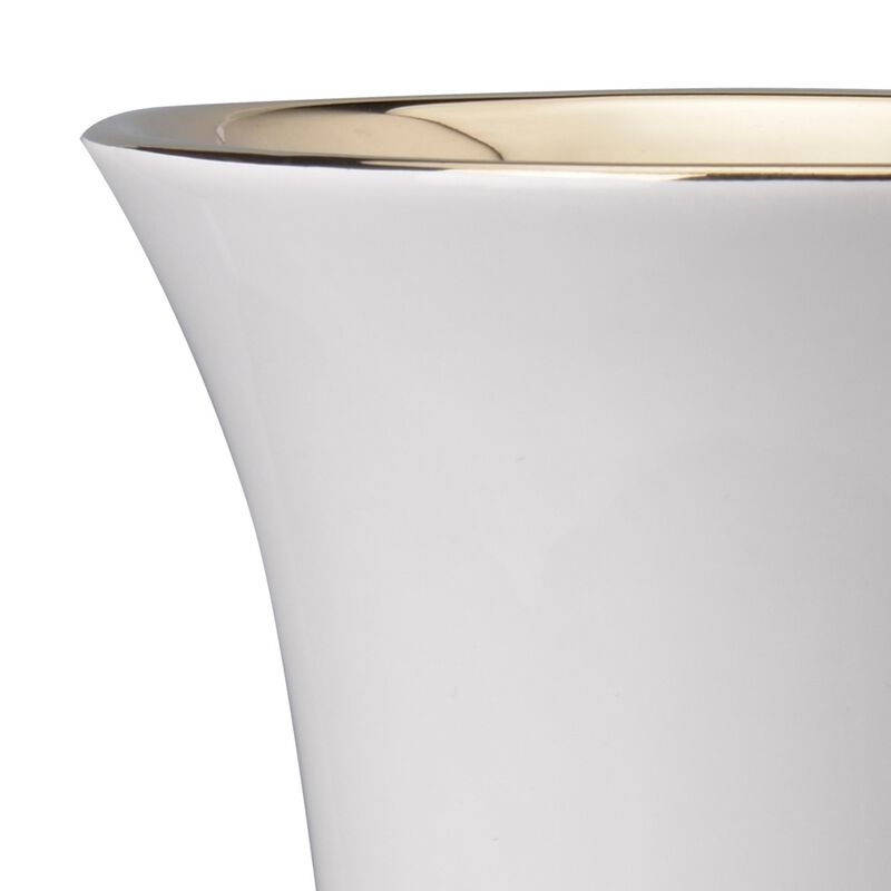 Ceramic Vase with Flared Top and Pedestal Base, Large, White and Gold - Benzara
