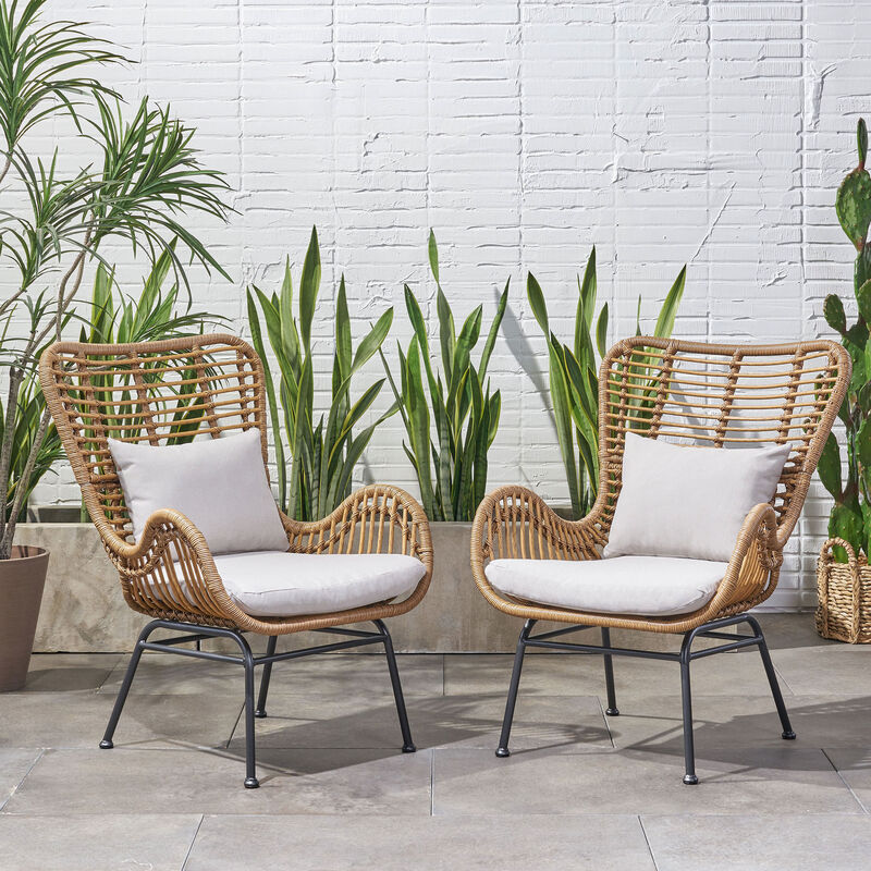 Merax Open Rattan Weave Finish Dining Chair Set of 2