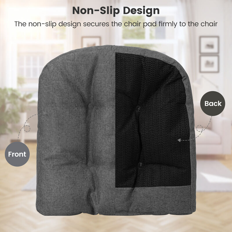 4 Pack 17.5 x 17 Inch U-Shaped Chair Pads with Polyester Cover-Grey