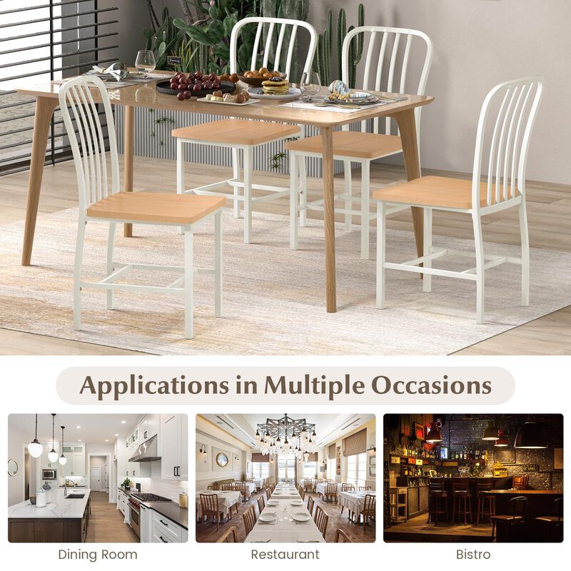 Armless Spindle Back Dining Chair Set of 2 with Ergonomic Seat-White