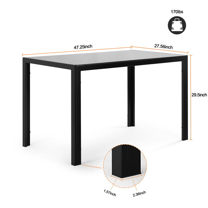 5-Piece Dining Set: Glass Table, 4 Leather Chairs