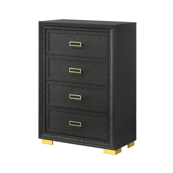Nio 48 Inch Tall 4 Drawer Dresser Chest, Bracket Legs, Frame Handles, Gray-Benzara