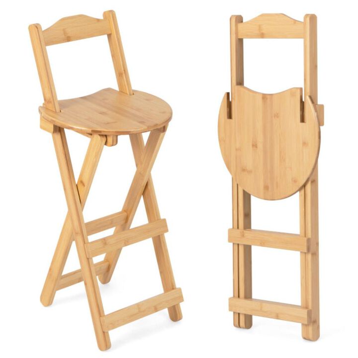Hivvago 24 Inch Set of 2 Bamboo Folding Barstools with Footrests and Handles-Natural
