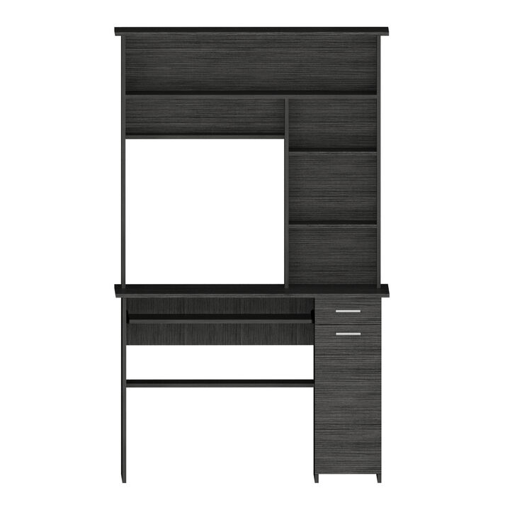 DEPOT E-SHOP Xalo 180 Compu Hutch Desk, Keyboard Tray, Door Panel For CPU, Multiple Shelves, One Drawer, Smokey Oak