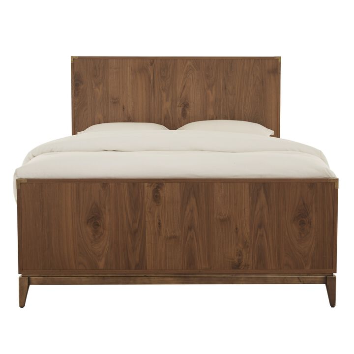 Veldt Full Size Panel Bed, Brown Knotty Wood Veneer, Slats, Corner Brackets - Benzara