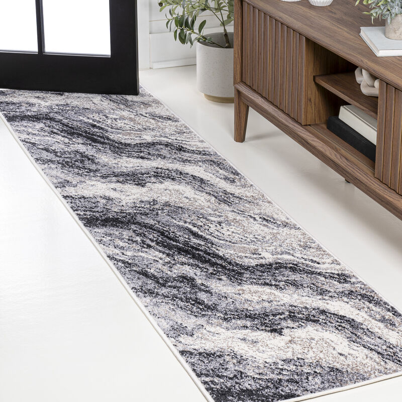 Kassia Contemporary Glam Abstract Marble Runner Rug