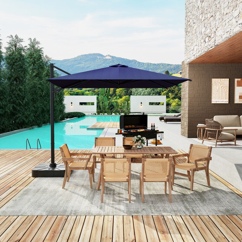 FUFU&GAGA 15ft Beige Cantilever Patio Umbrella | Heavy-Duty Outdoor Sunshade with Rotating Base