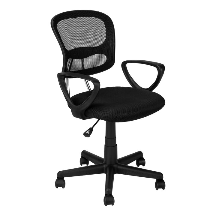 Monarch Specialties I 7260 Office Chair, Adjustable Height, Swivel, Ergonomic, Armrests, Computer Desk, Work, Juvenile, Metal, Mesh, Black, Contemporary, Modern