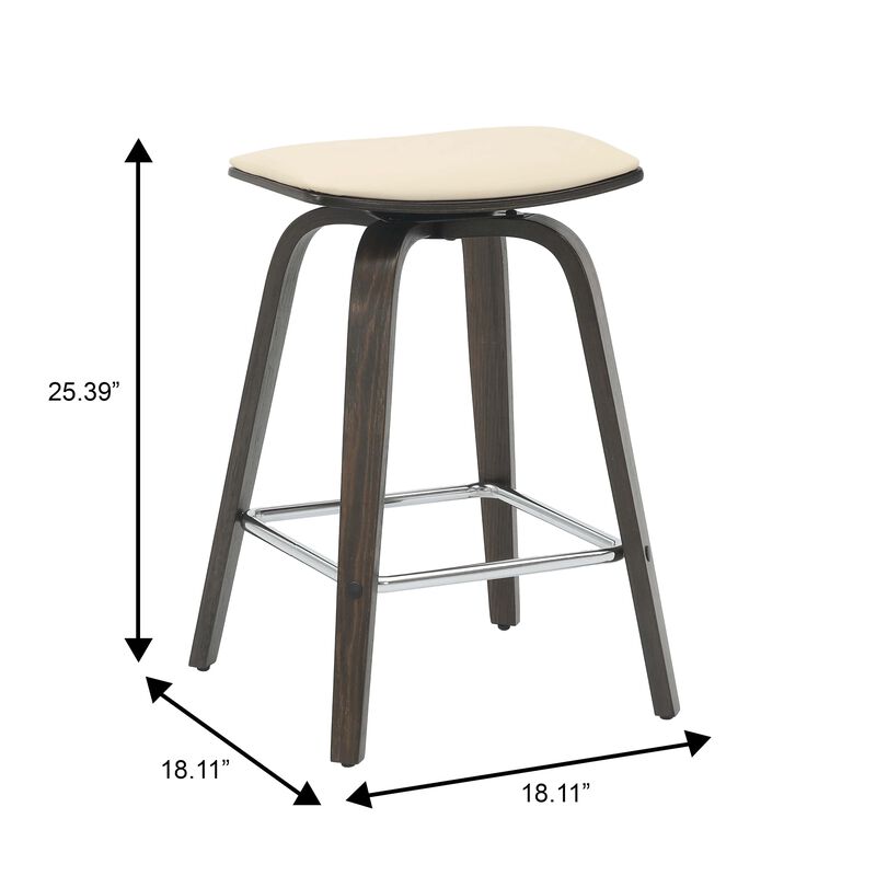 LeisureMod Pelya Wooden Counter Stool Square Seat Modern Style in Brown