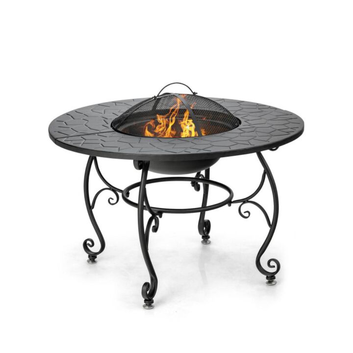 Hivvago 35.5 Feet Patio Fire Pit Dining Table With Cooking BBQ Grate