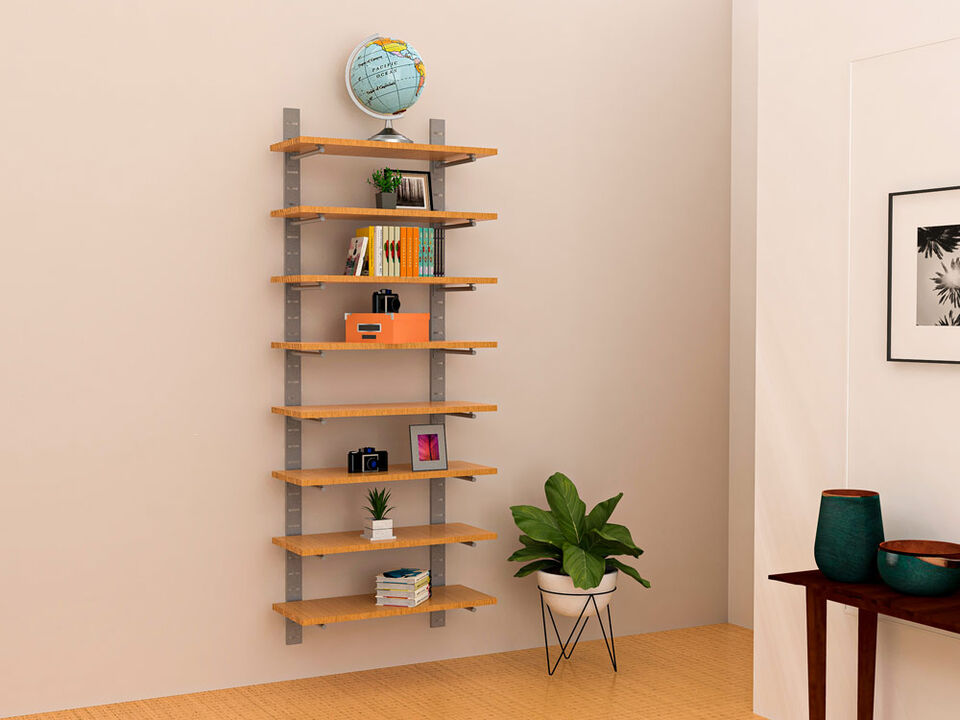 Trendy  Living Room Shelving System 91" High with  8 Wood Shelves 14"-16" Width- Shelves Sold Separately