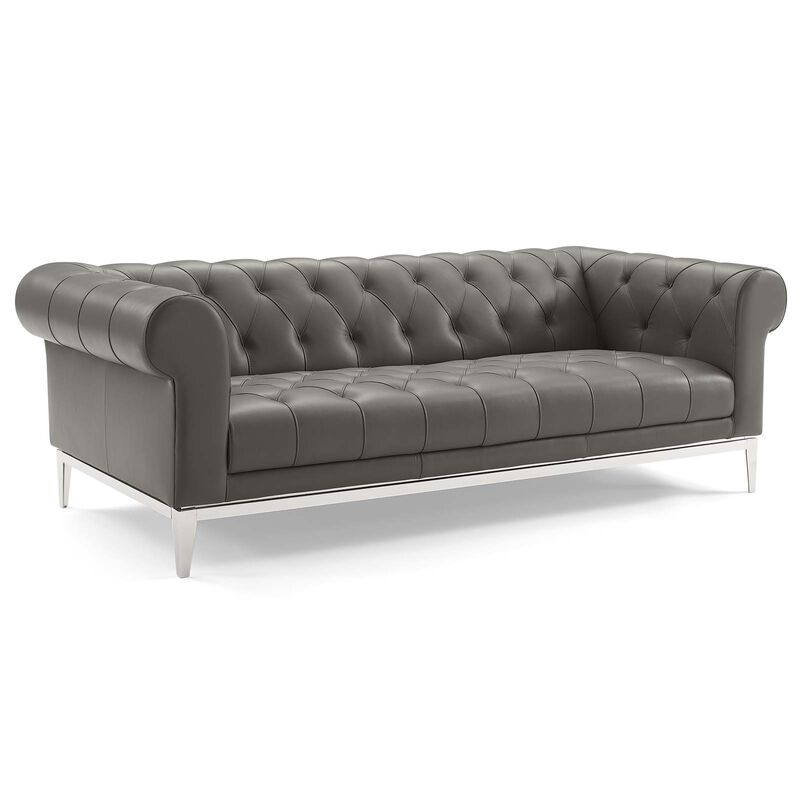Idyll Tufted Upholstered Leather 3 Piece Set Gray